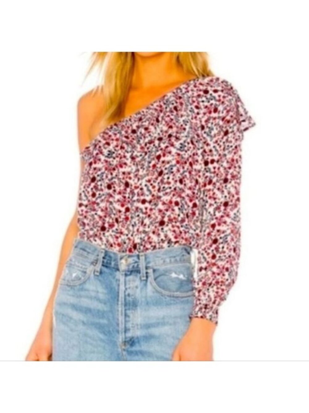 Jack By BB Dakota Floral One-Shoulder Top Size L girlcore boho feminine